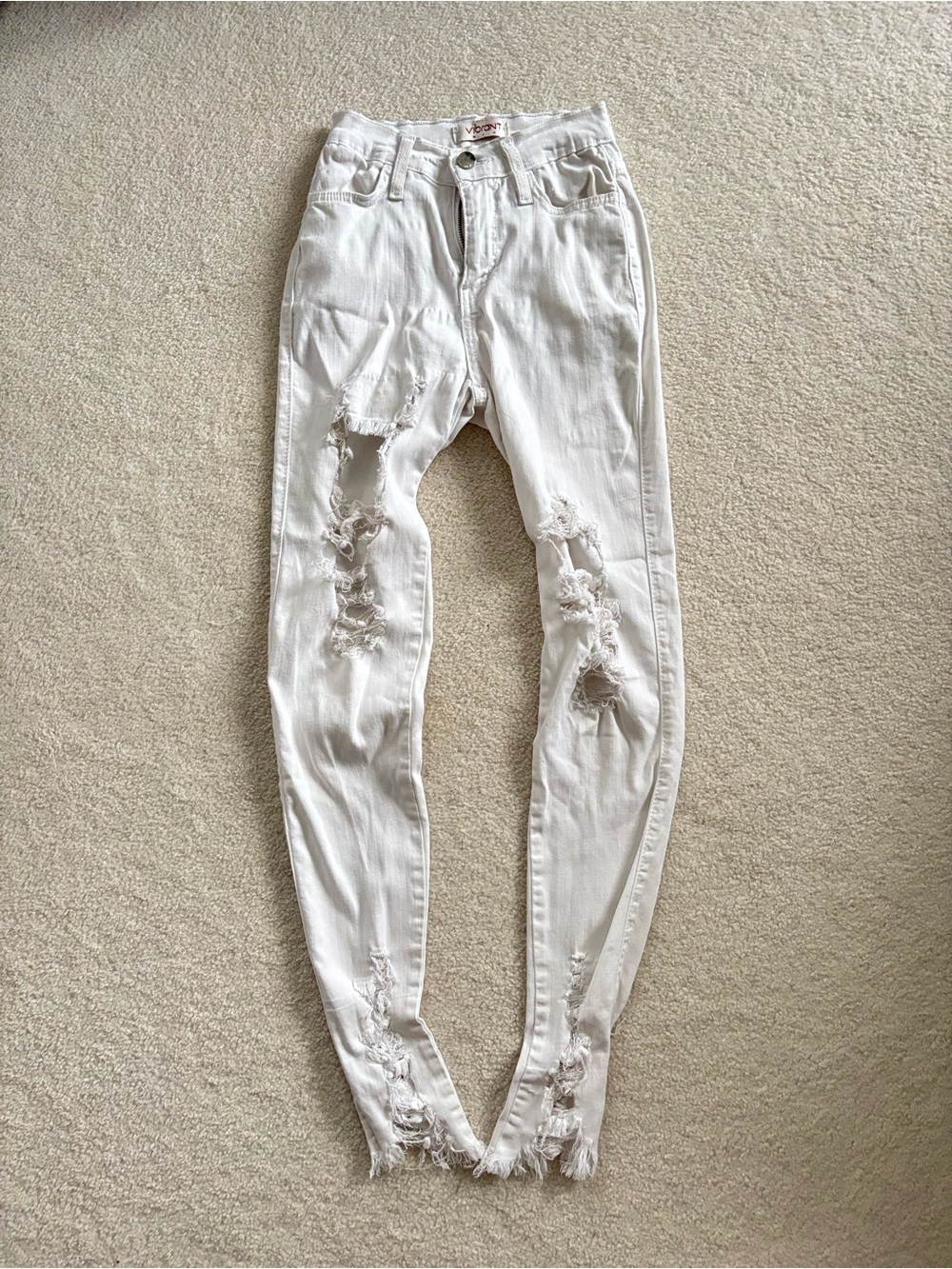 Vibrant MIU Light Wash Distressed High Rise Skinny Jeans White
